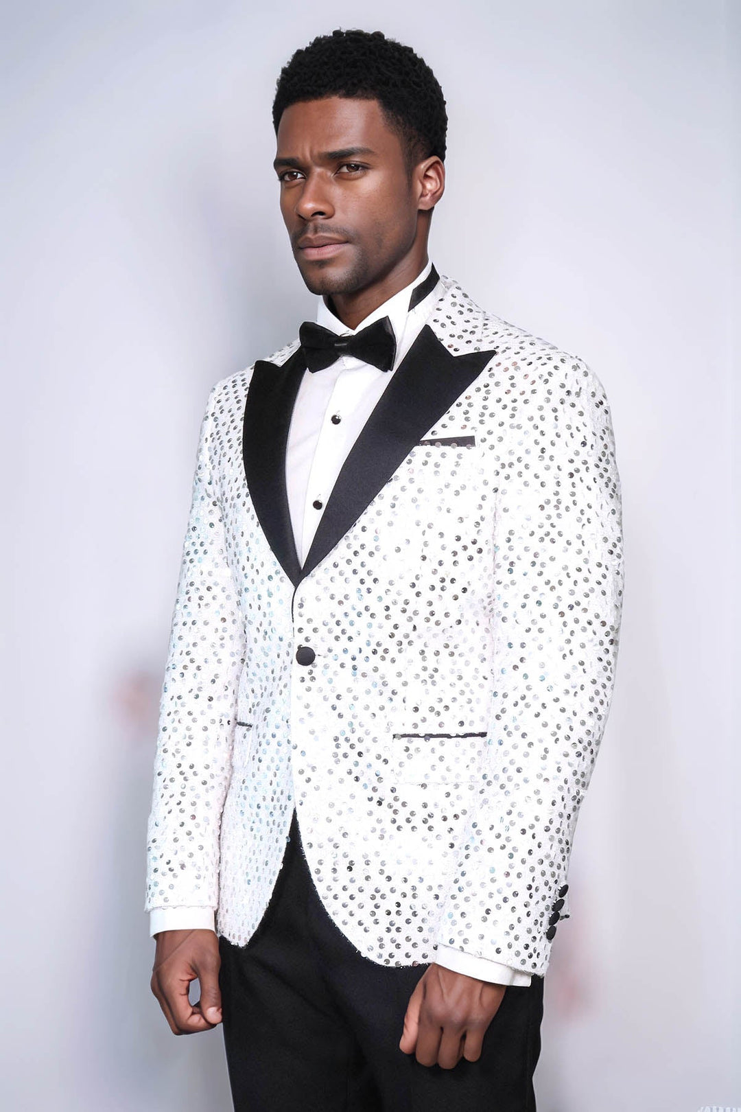 WSS Glitter Pattern White Men Prom Blazer  - St. Cloud