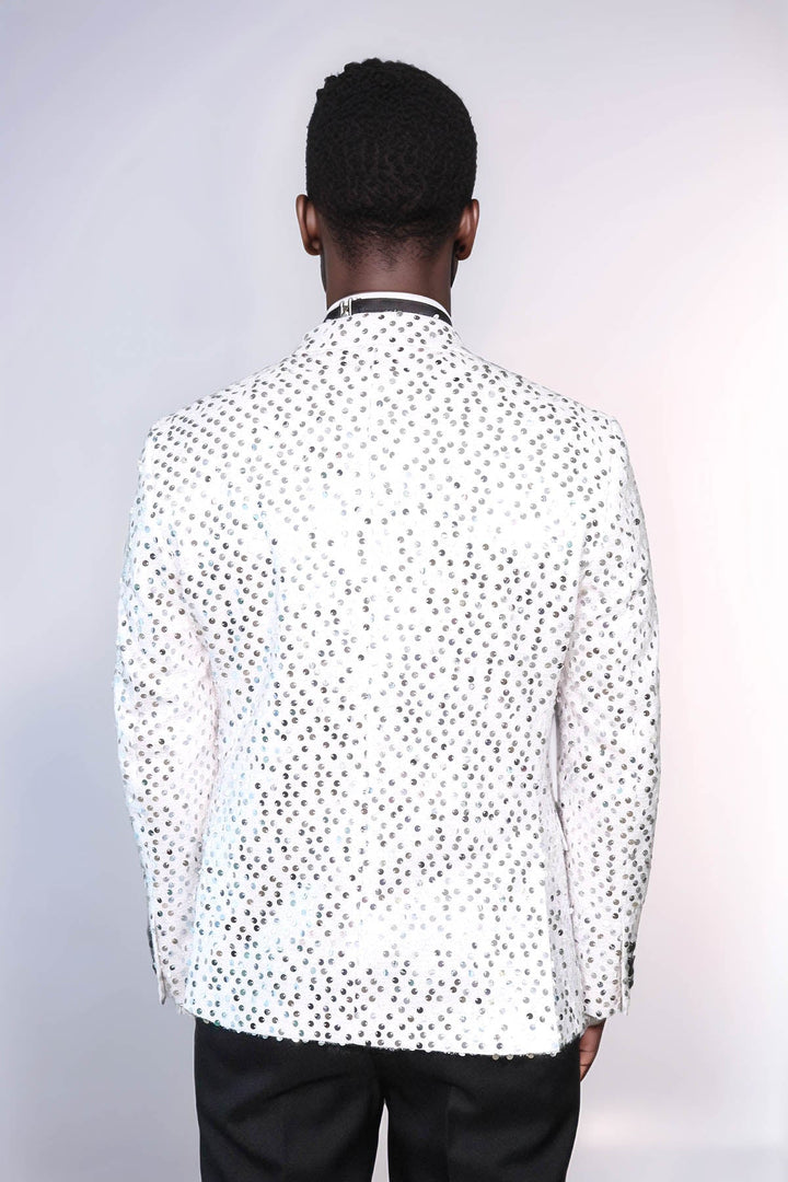 WSS Glitter Pattern White Men Prom Blazer  - St. Cloud