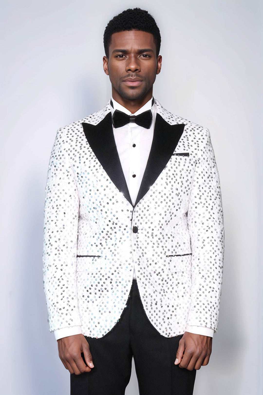 WSS Glitter Pattern White Men Prom Blazer  - St. Cloud