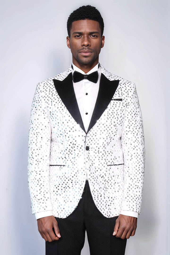 WSS Glitter Pattern White Men Prom Blazer  - St. Cloud
