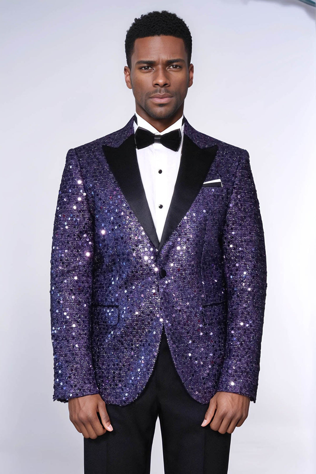 WSS Glitter Pattern Purple Men Prom Blazer  - Rialto