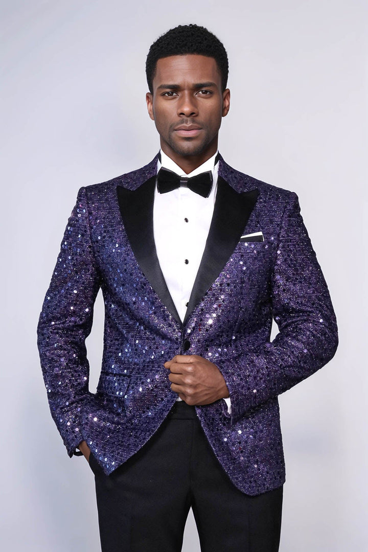 WSS Glitter Pattern Purple Men Prom Blazer  - Rialto