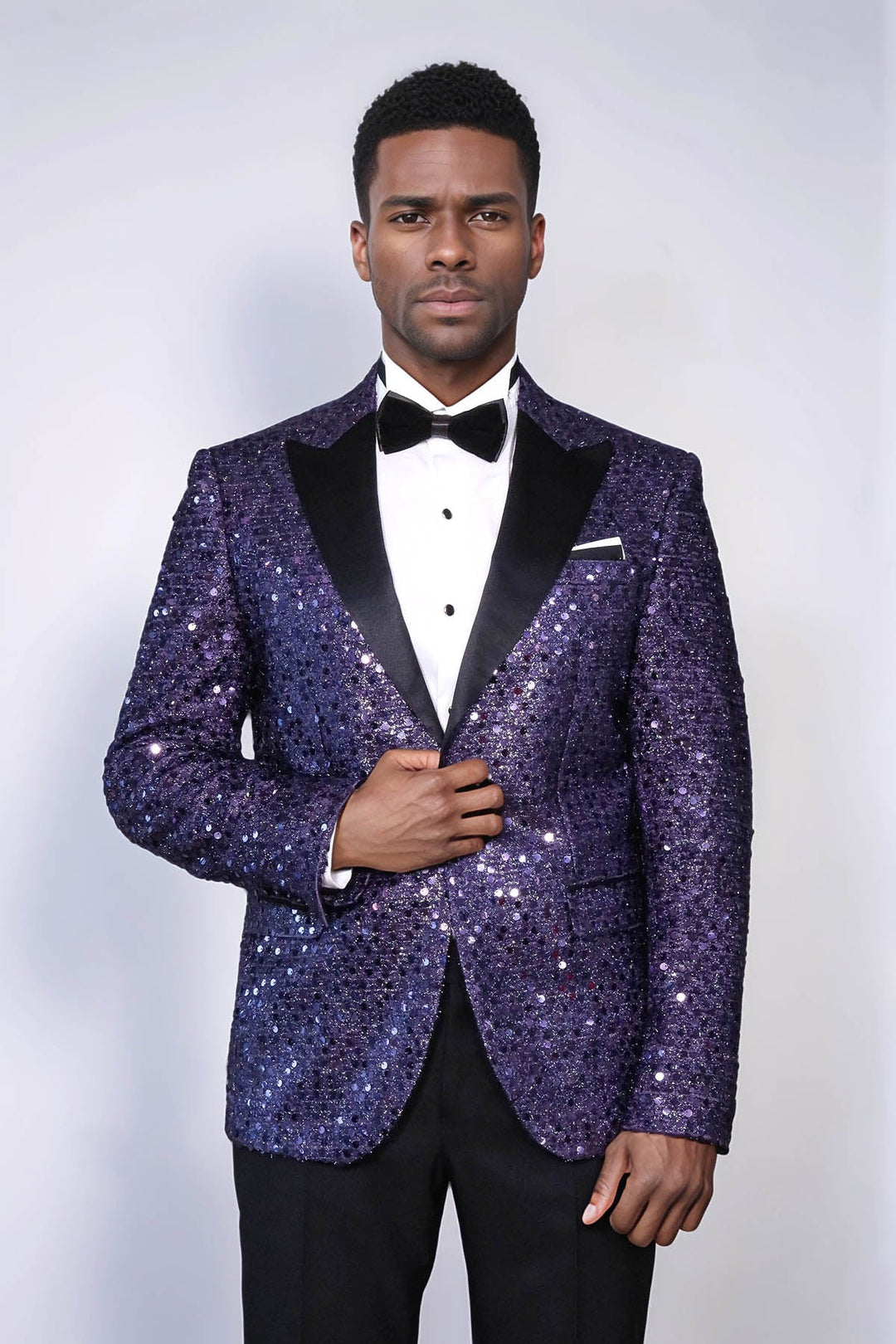 WSS Glitter Pattern Purple Men Prom Blazer  - Rialto