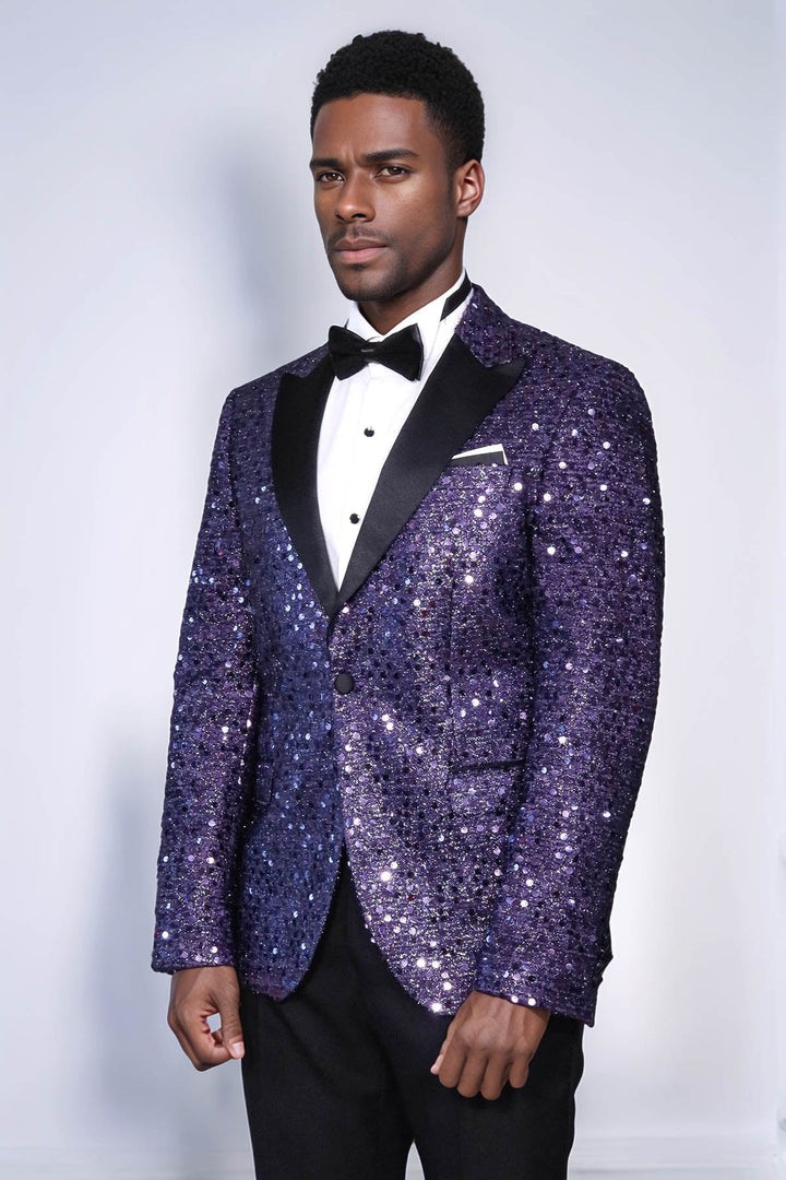 WSS Glitter Pattern Purple Men Prom Blazer  - Rialto