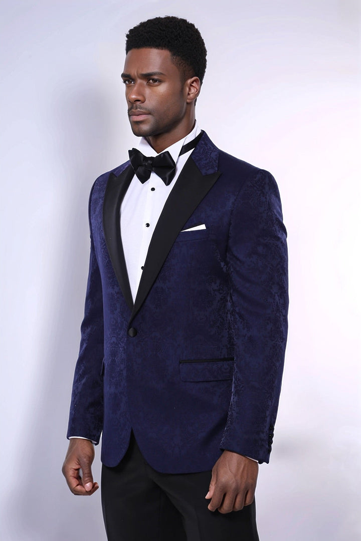 WSS Navy Blue Patterned Party Blazer  - Woodley