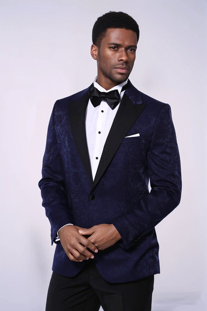 WSS Navy Blue Patterned Party Blazer  - Woodley