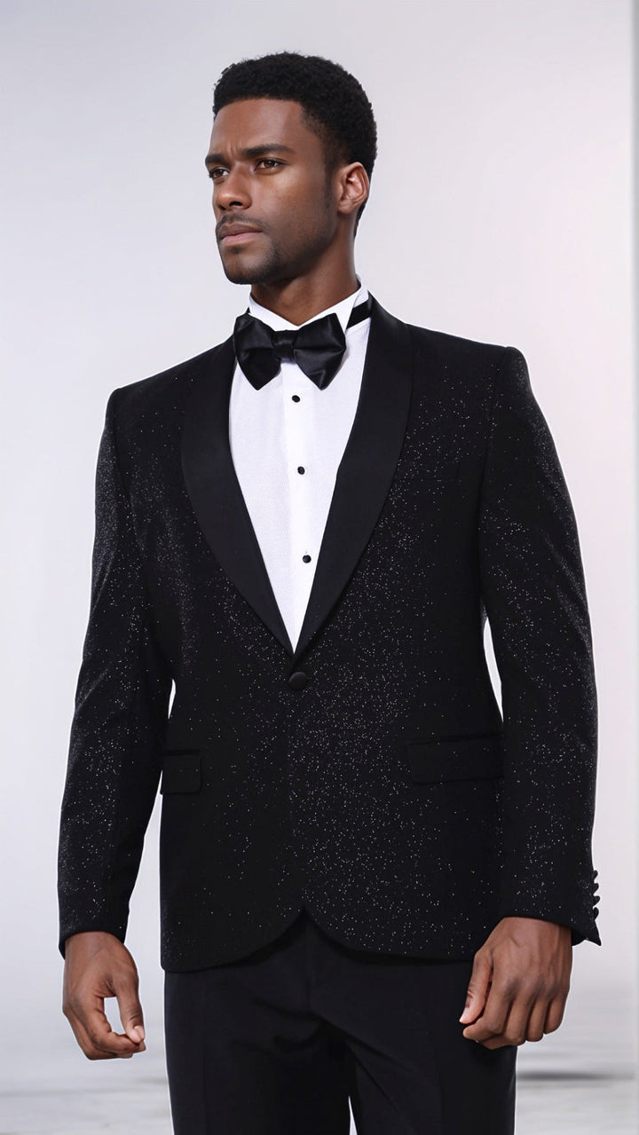 WSS Black Shawl Lapel Sparkly Men Party Blazer  - Villena