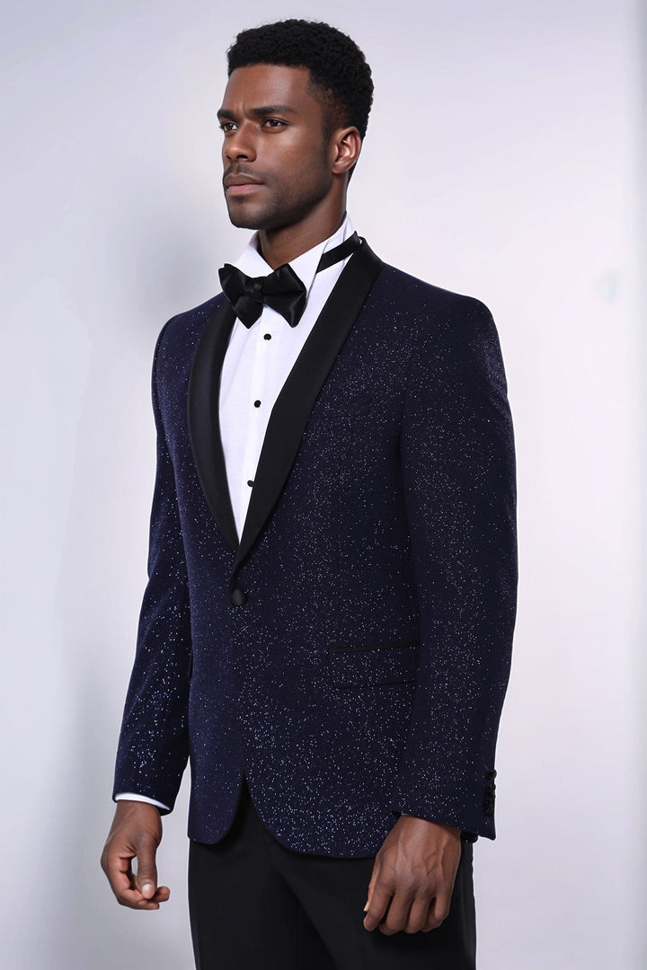 WSS Shawl Lapel Navy Blue Men Sparkly Blazer  - Namur