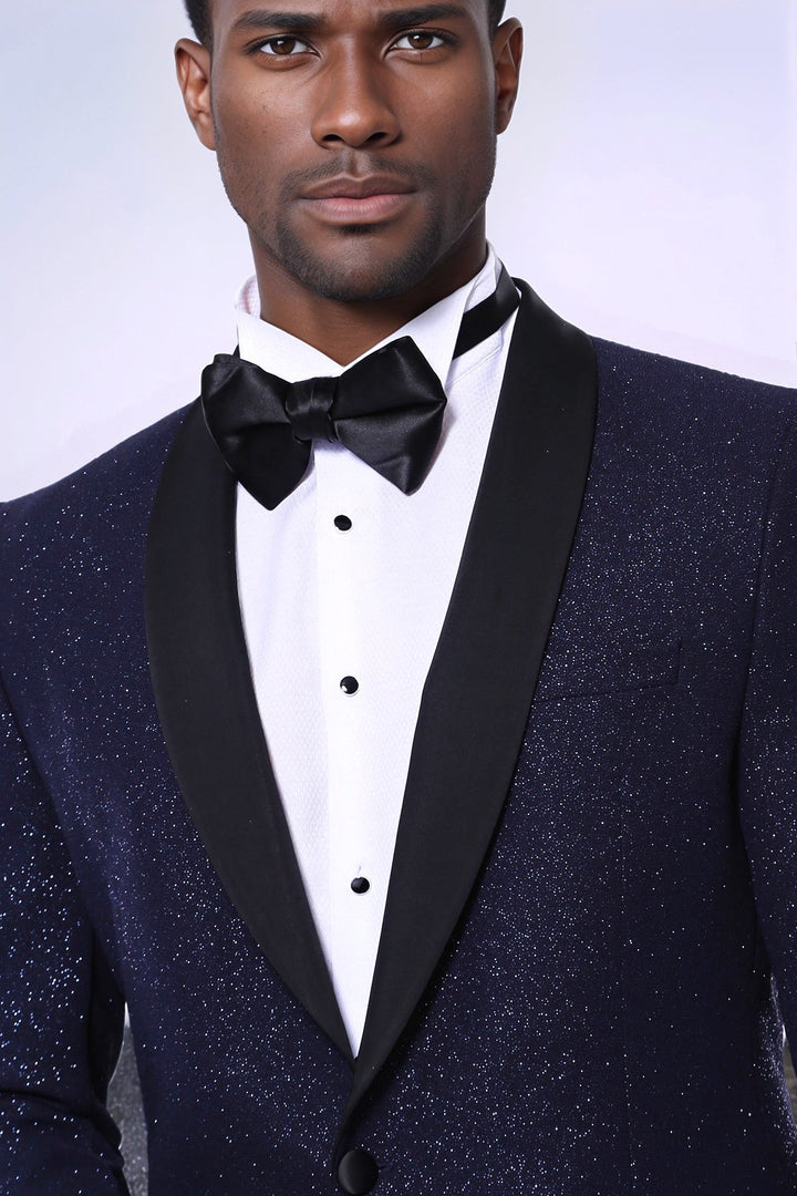 WSS Shawl Lapel Navy Blue Men Sparkly Blazer  - Namur