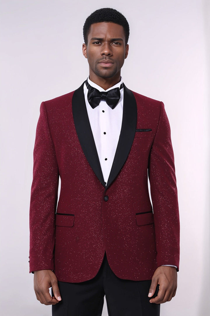 WSS Burgundy Shawl Lapel Sparkly Men Tuxedo Jacket  - Memphis