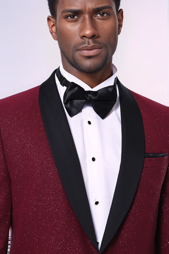 WSS Burgundy Shawl Lapel Sparkly Men Tuxedo Jacket  - Memphis