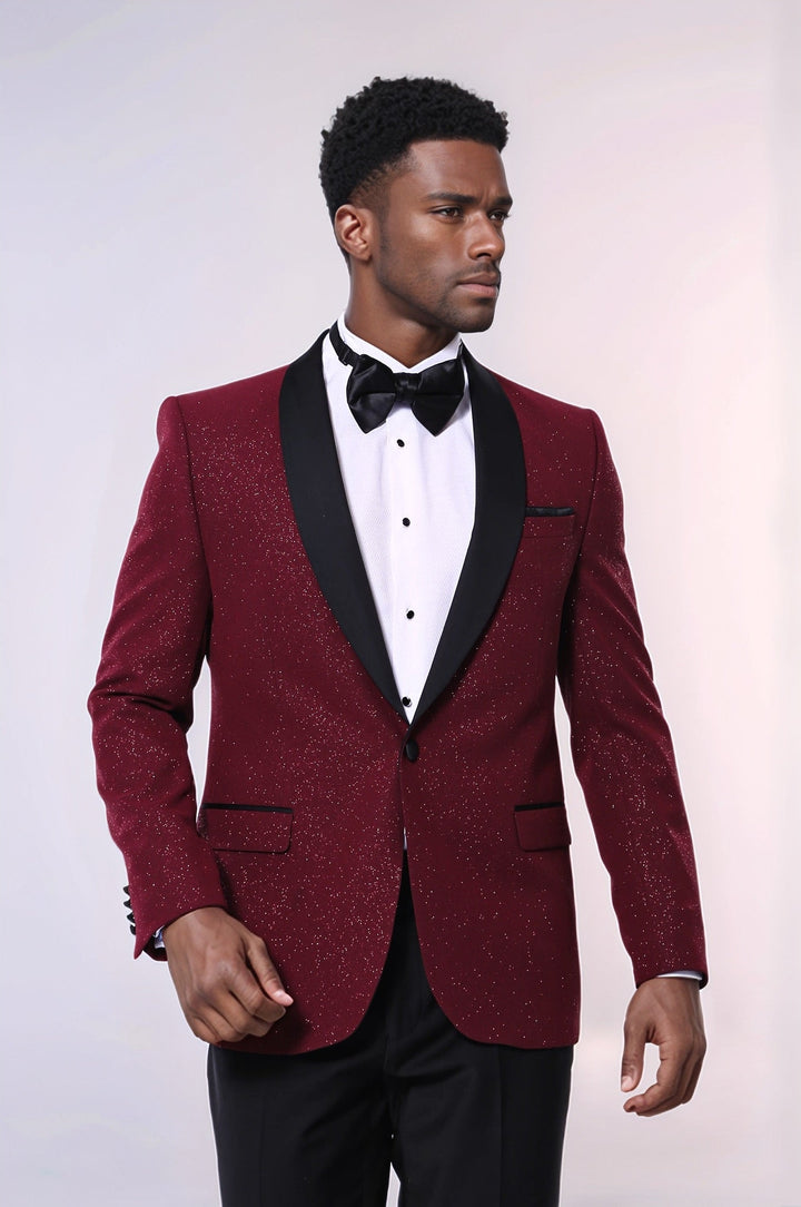 WSS Burgundy Shawl Lapel Sparkly Men Tuxedo Jacket  - Memphis