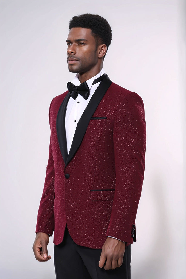 WSS Burgundy Shawl Lapel Sparkly Men Tuxedo Jacket  - Memphis