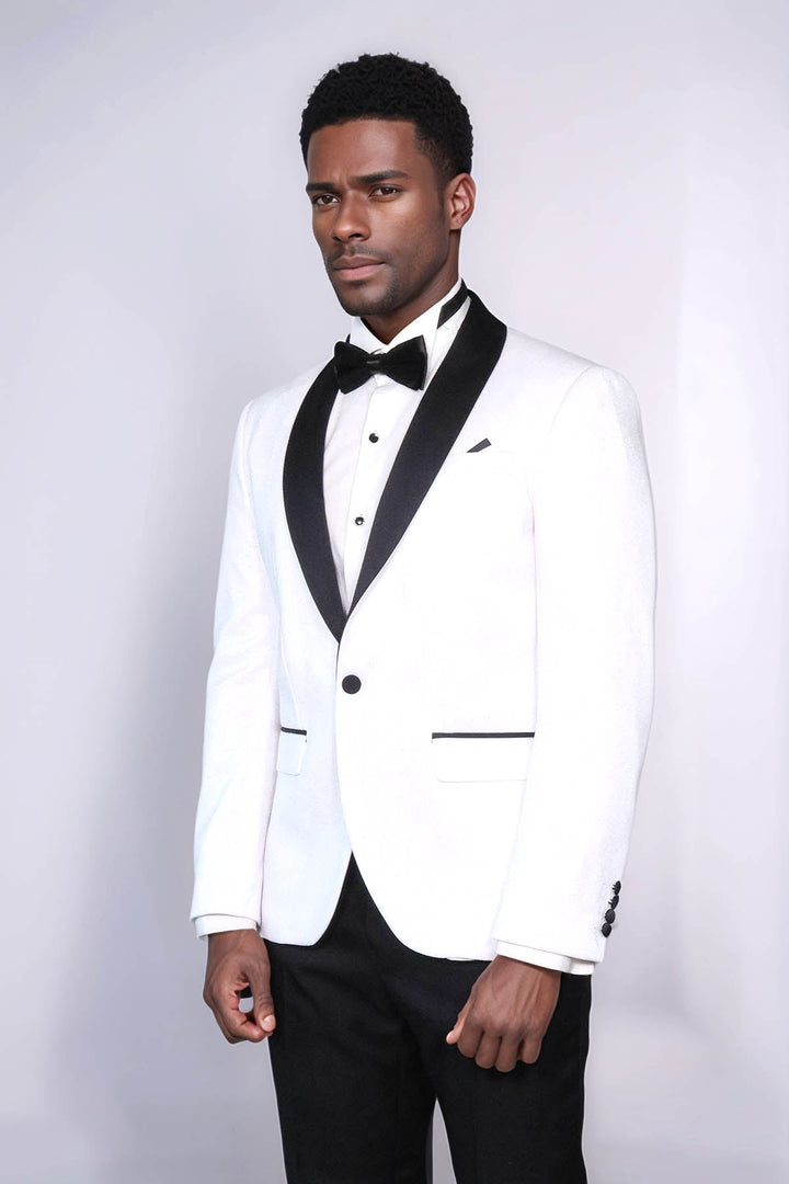 WSS Slim Fit Shawl Lapel White Men Shiny Blazer  - Ferrara