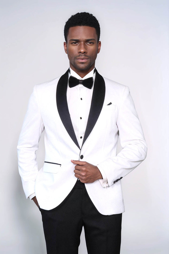 WSS Slim Fit Shawl Lapel White Men Shiny Blazer  - Ferrara