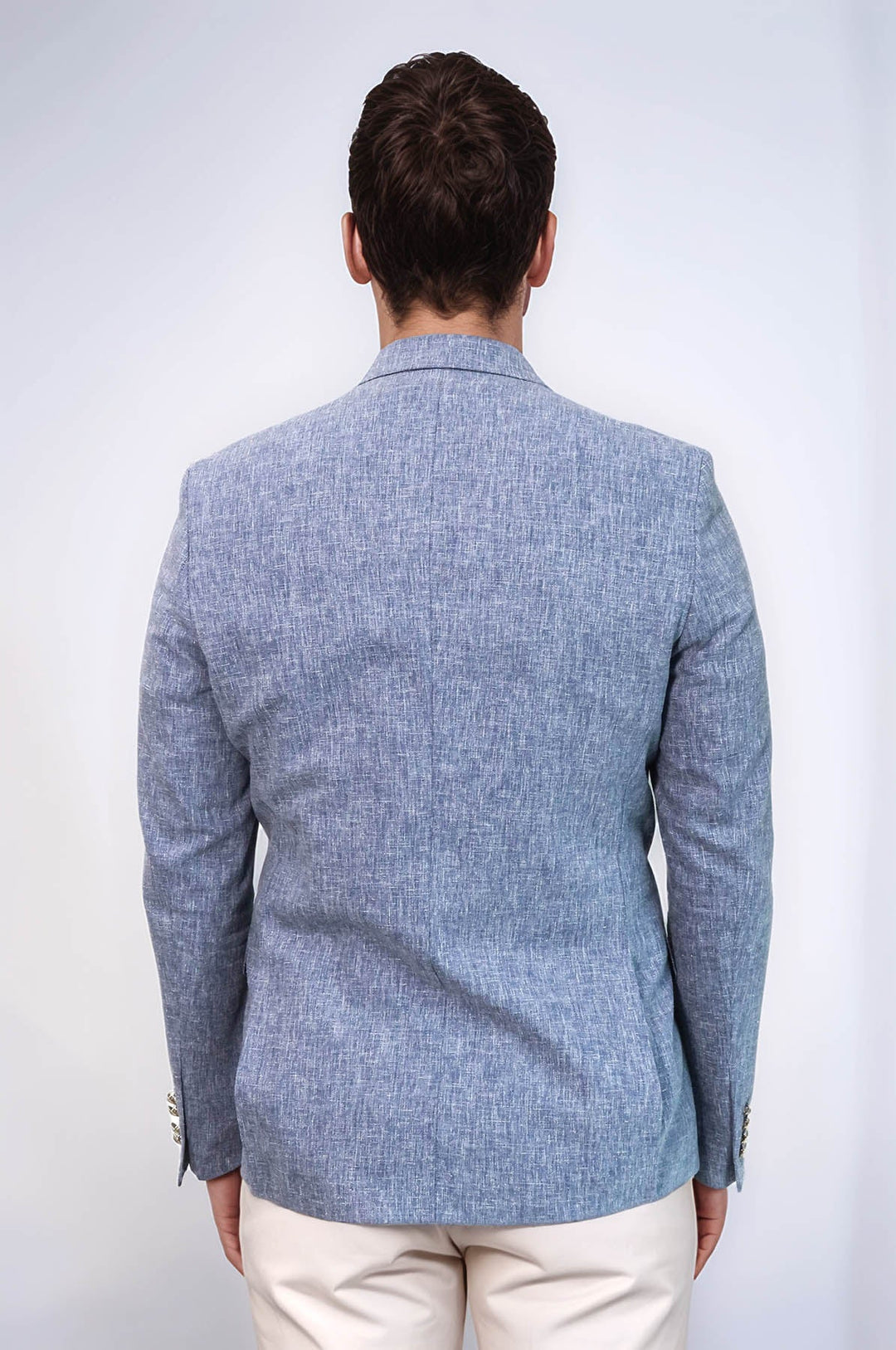 WSS Dark Blue Textured Linen-Feel Gold Metal Button Slim Fit Men's Blazer Jacket  - Roermond