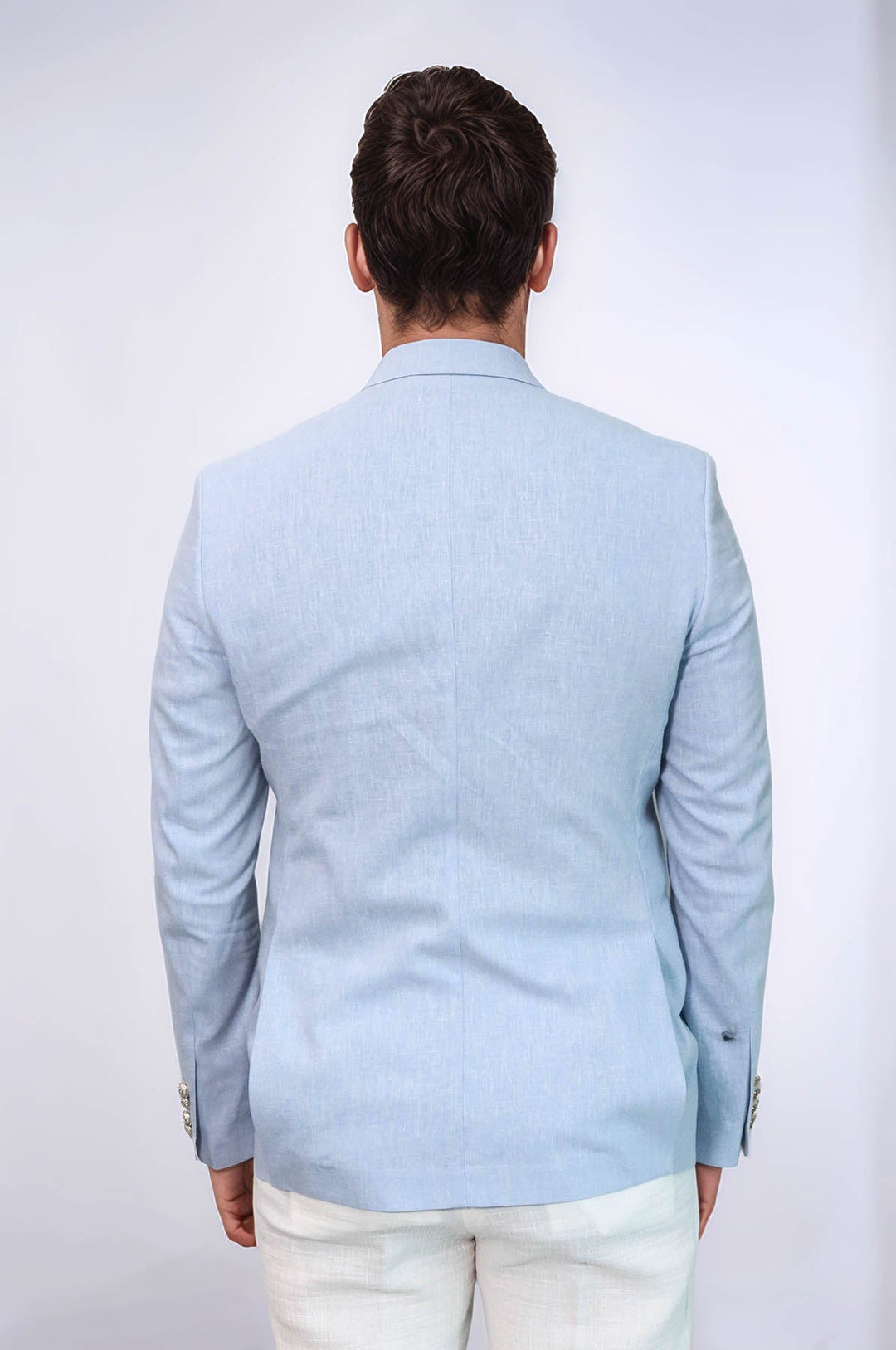 WSS Light Blue Textured Linen-Feel Gold Metal Button Slim Fit Men's Blazer Jacket  - Ashton