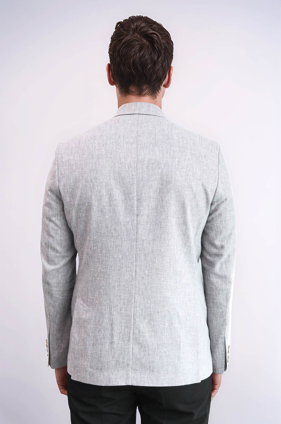 WSS Grey Textured Linen-Feel Gold Metal Button Slim Fit Men's Blazer Jacket  - Naperville