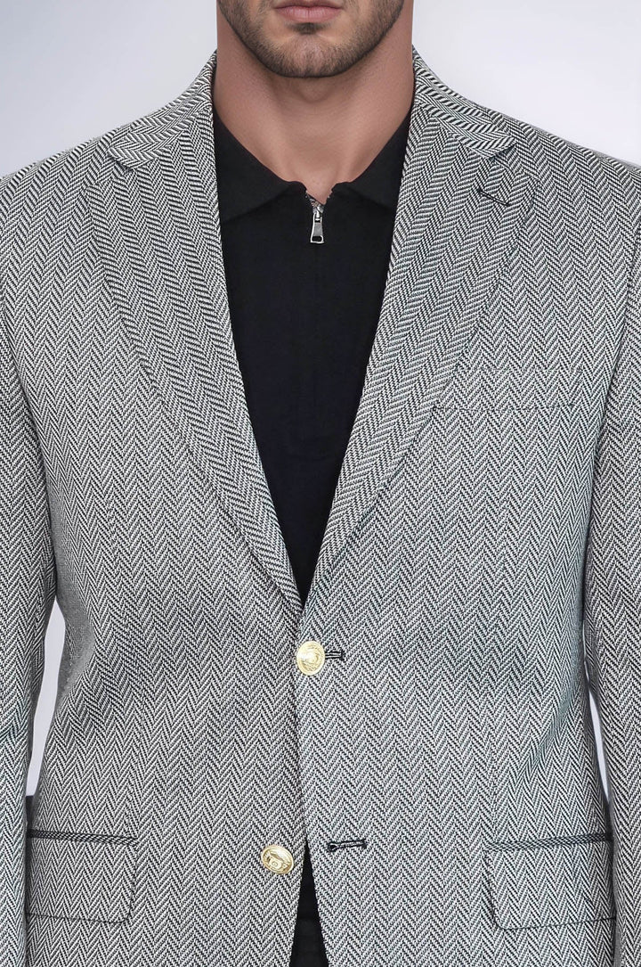 WSS Black Herringbone Pattern Gold Metal Button Slim Fit Men's Blazer Jacket  - Mechelen-aan-de-Maas