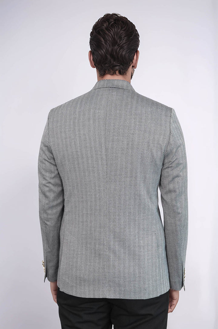 WSS Black Herringbone Pattern Gold Metal Button Slim Fit Men's Blazer Jacket  - Mechelen-aan-de-Maas