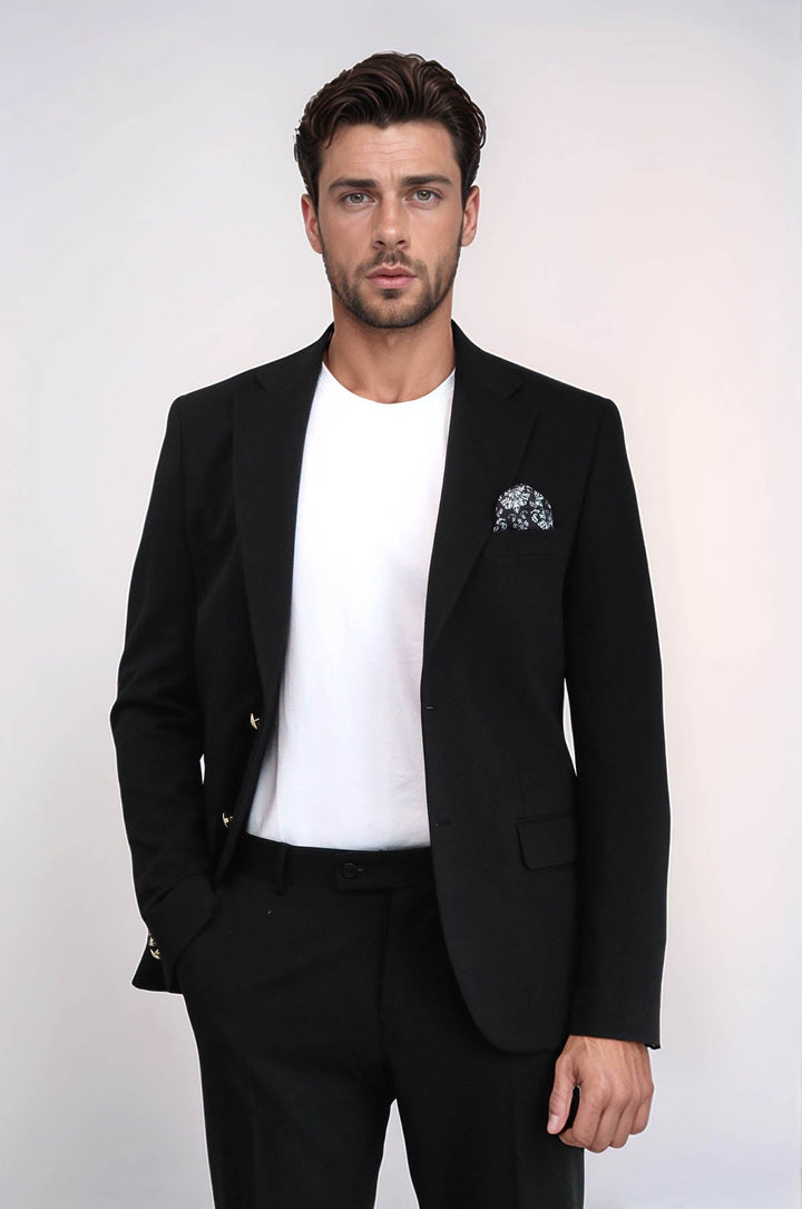 WSS Black Textured Gold Metal Button Slim Fit Men's Blazer Jacket  - Barendrecht