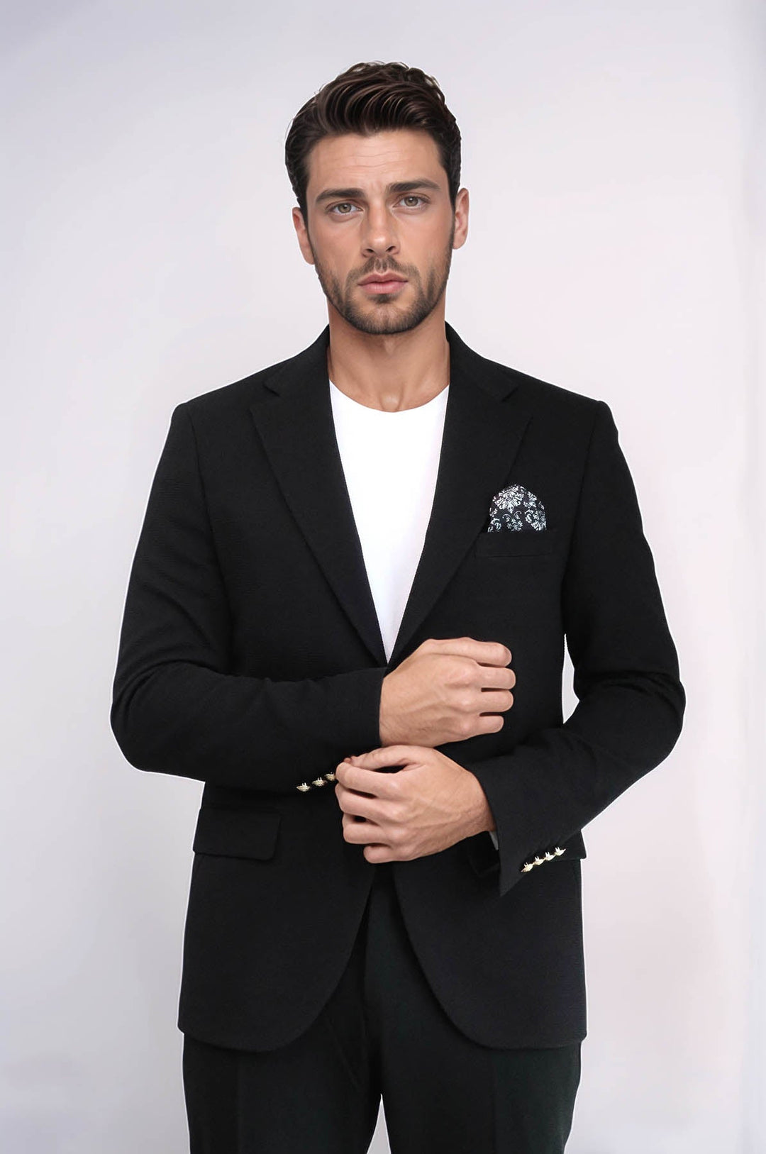 WSS Black Textured Gold Metal Button Slim Fit Men's Blazer Jacket  - Barendrecht