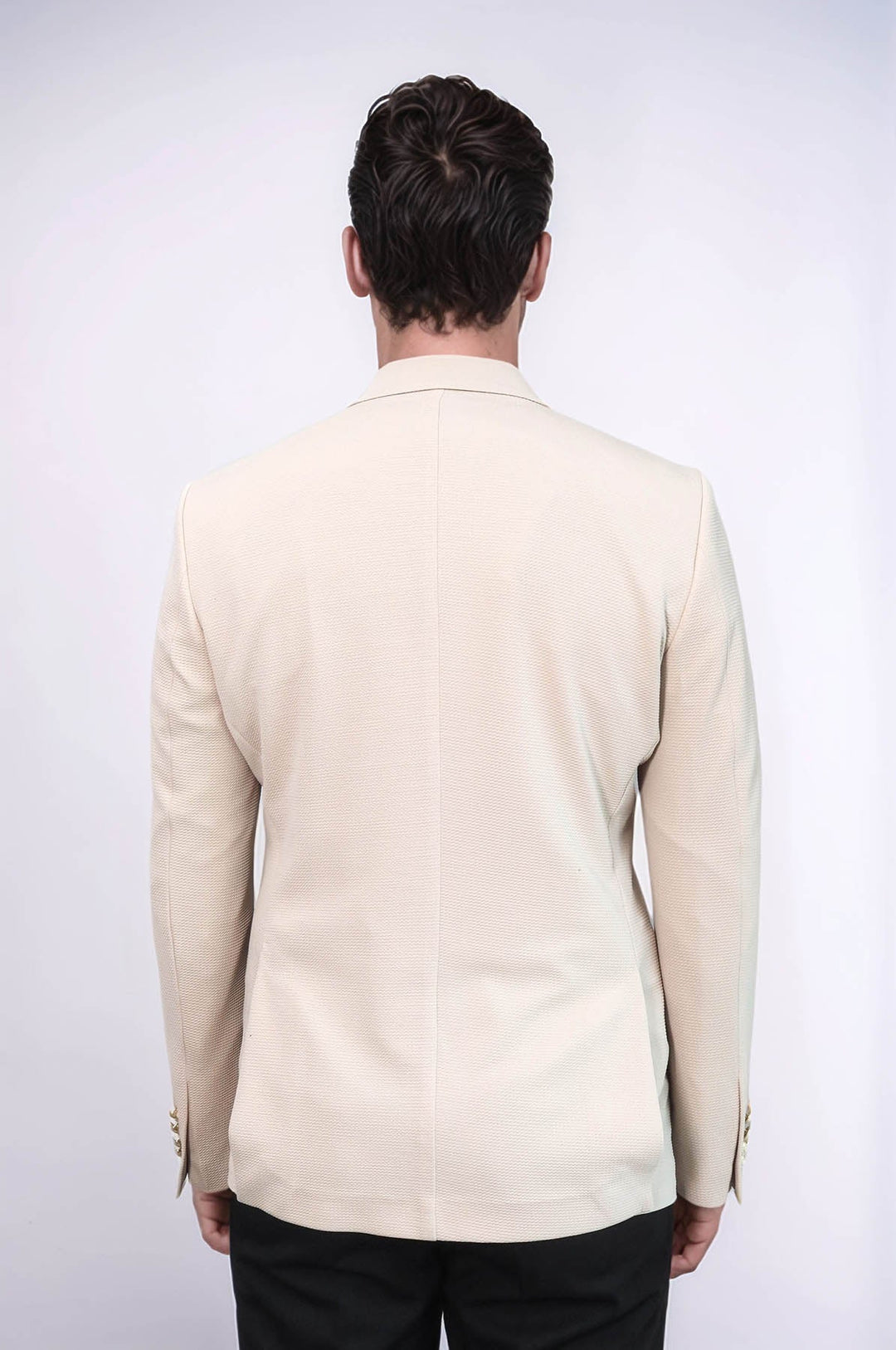 WSS Beige Textured Gold Metal Button Slim Fit Men's Blazer Jacket  - El Ejido