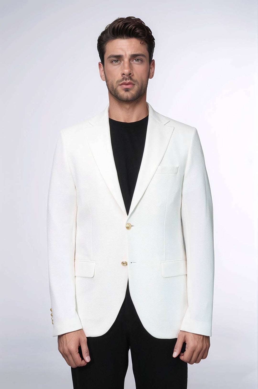 WSS Ecru Textured Gold Metal Button Slim Fit Men's Blazer Jacket  - Coburg