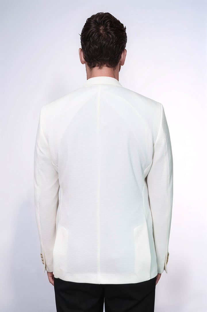 WSS Ecru Textured Gold Metal Button Slim Fit Men's Blazer Jacket  - Coburg