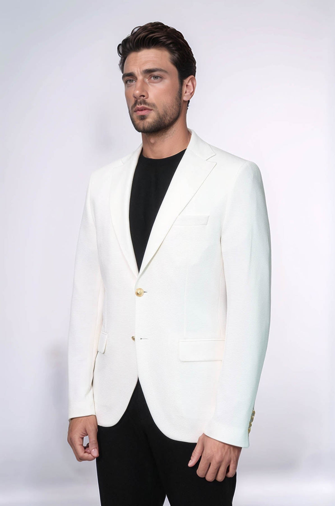 WSS Ecru Textured Gold Metal Button Slim Fit Men's Blazer Jacket  - Coburg