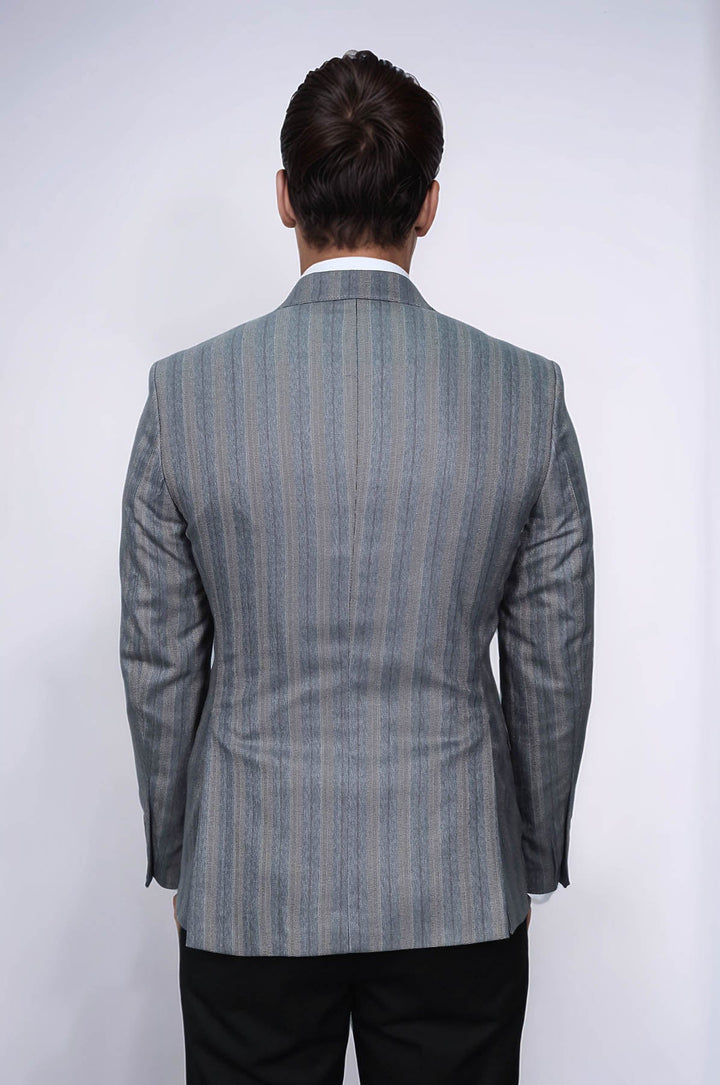 WSS Striped Slim Fit Men Grey Blazer  - Memphis