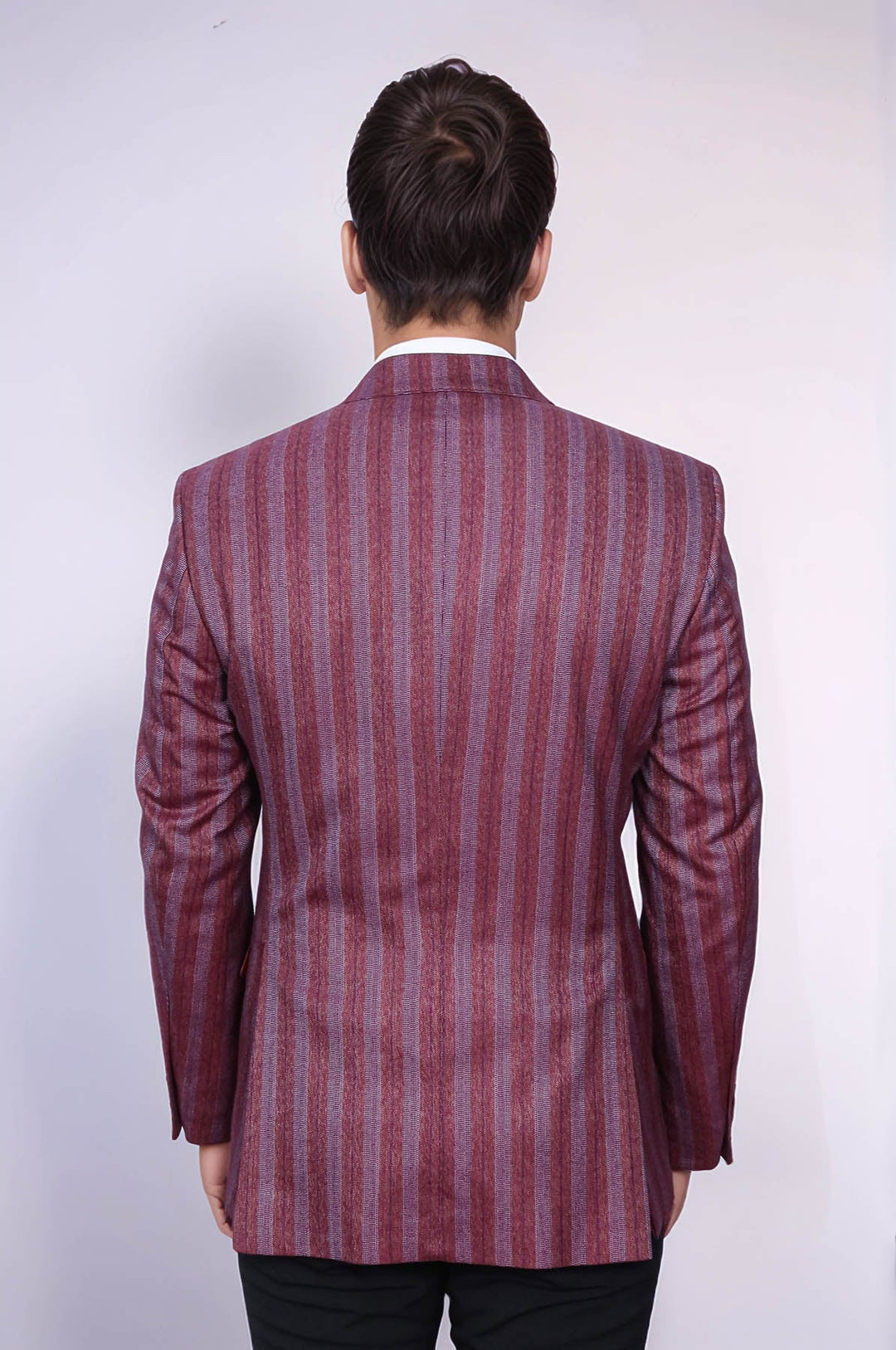 WSS Striped Slim Fit Single Button Burgundy Men Blazer  - Pervomaisk