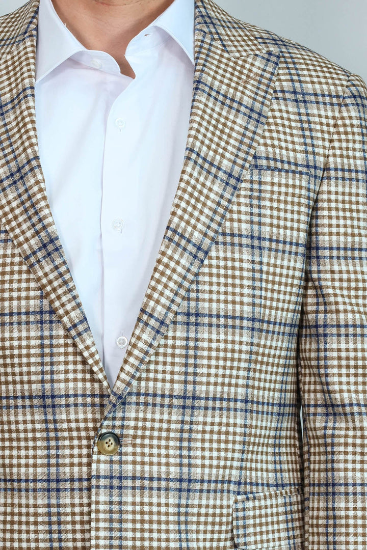 WSS Plaid Slim-Fit Brown Blue Men Blazer  - Empalme