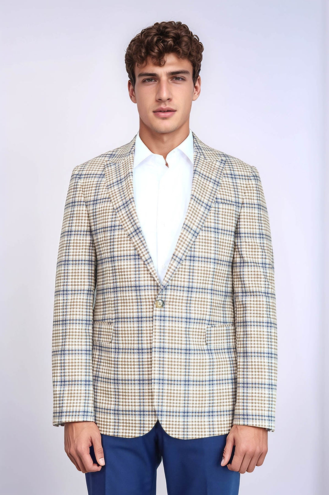 WSS Plaid Slim-Fit Brown Blue Men Blazer  - Empalme