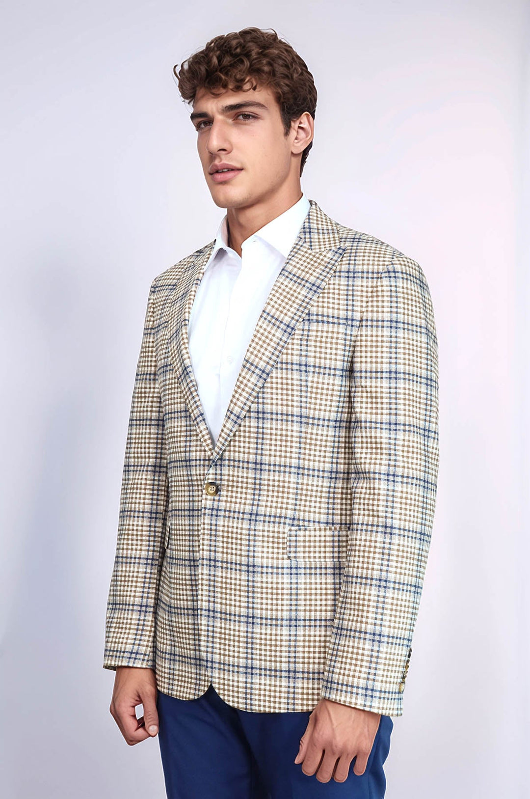 WSS Plaid Slim-Fit Brown Blue Men Blazer  - Empalme