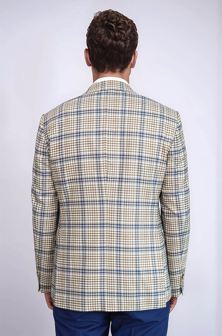 WSS Plaid Slim-Fit Brown Blue Men Blazer  - Empalme