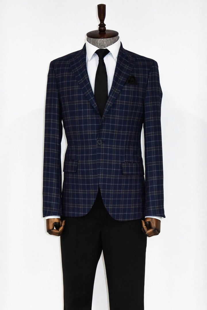 WSS Checked Navy Blue Men Blazer and Trousers Combination  - Mesa