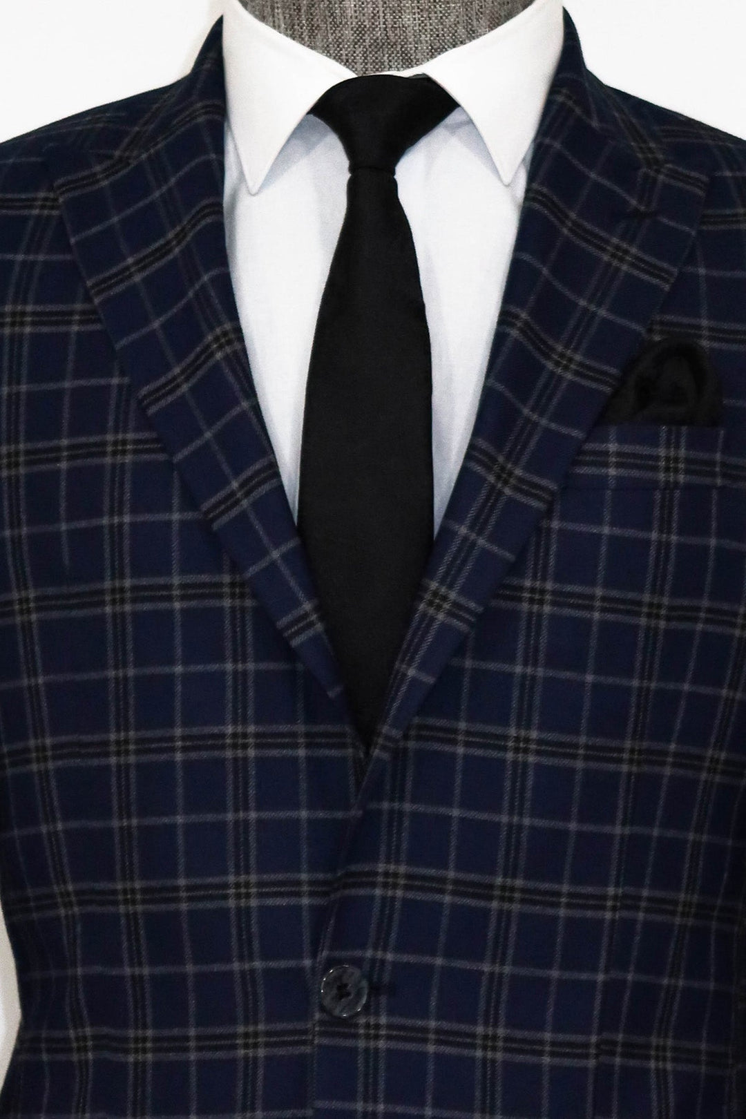 WSS Checked Navy Blue Men Blazer and Trousers Combination  - Mesa