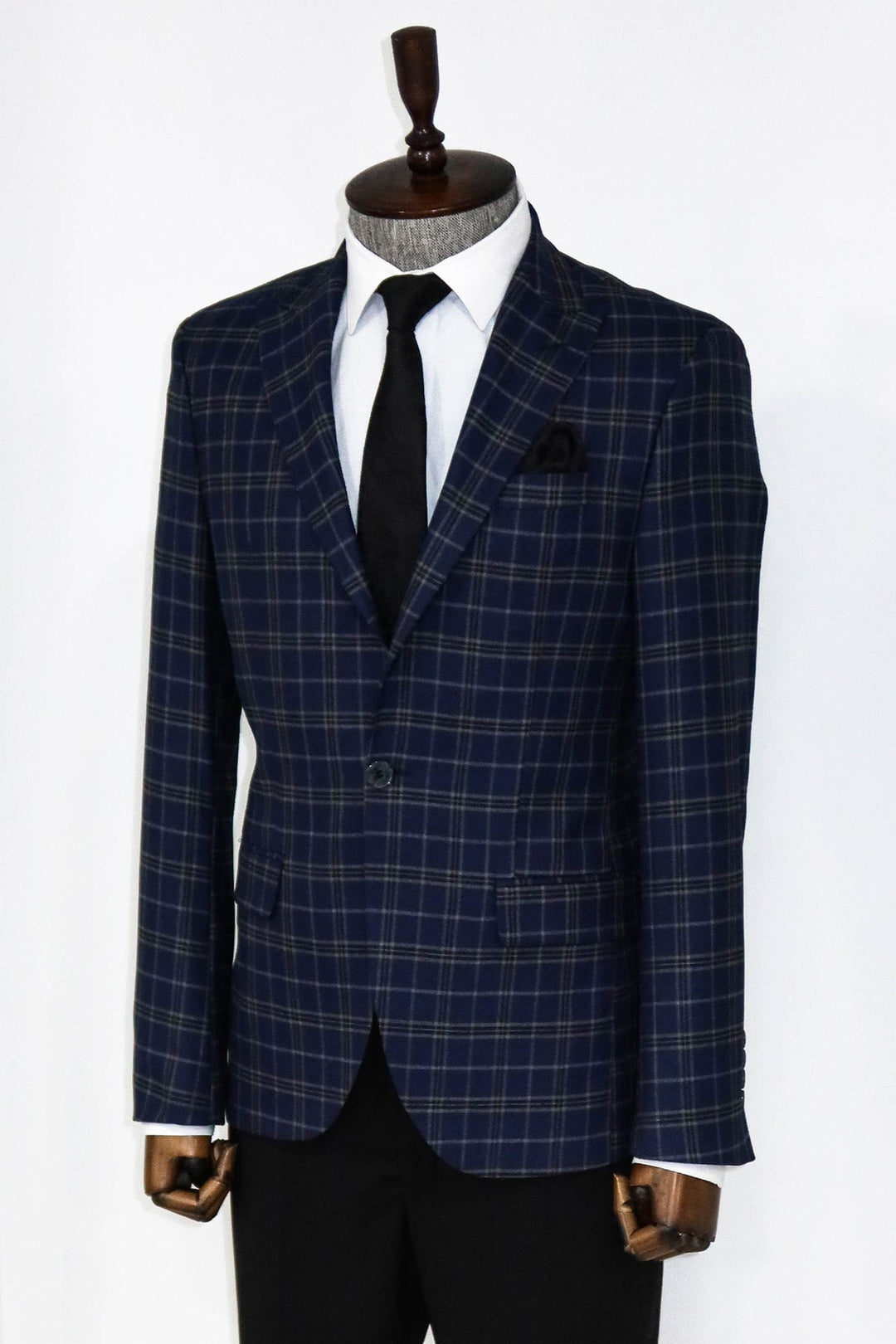 WSS Checked Navy Blue Men Blazer and Trousers Combination  - Mesa