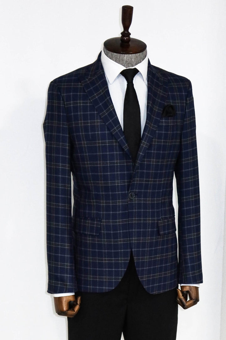 WSS Checked Navy Blue Men Blazer and Trousers Combination  - Mesa
