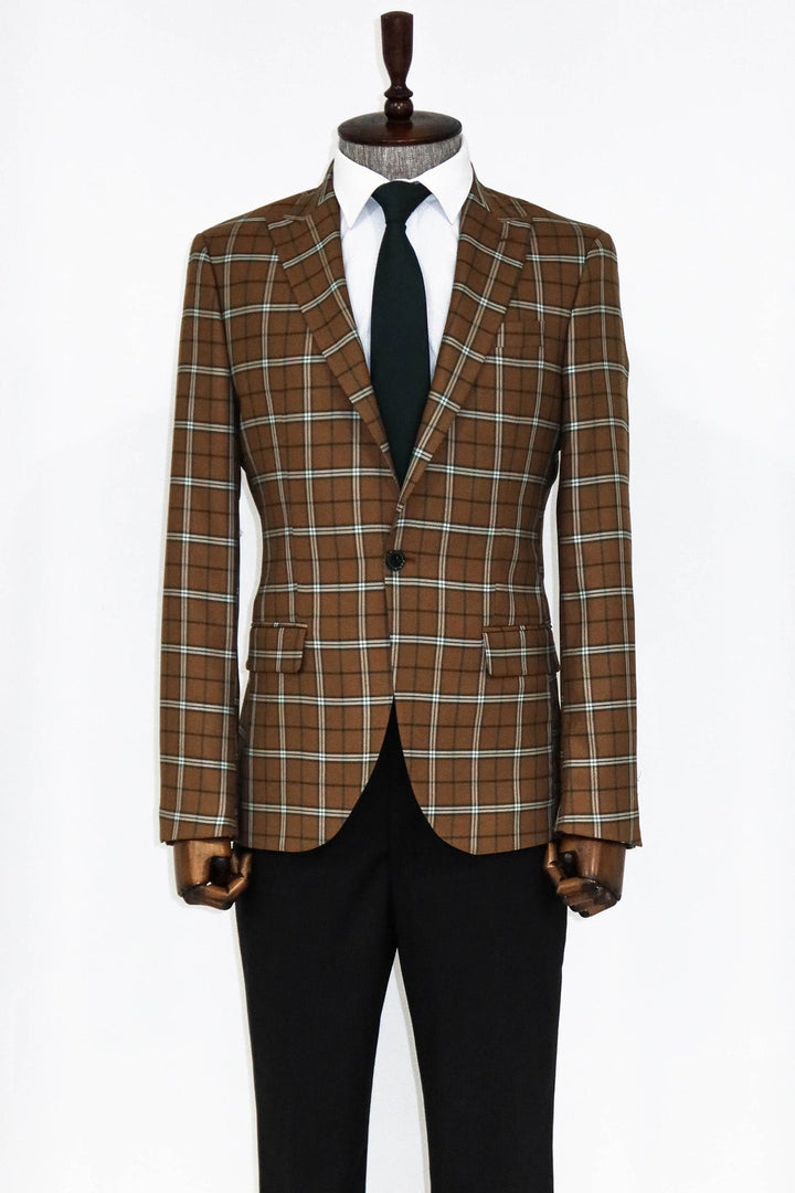 WSS Checked Brown Men Blazer and Trousers Combination - Mitrovicë