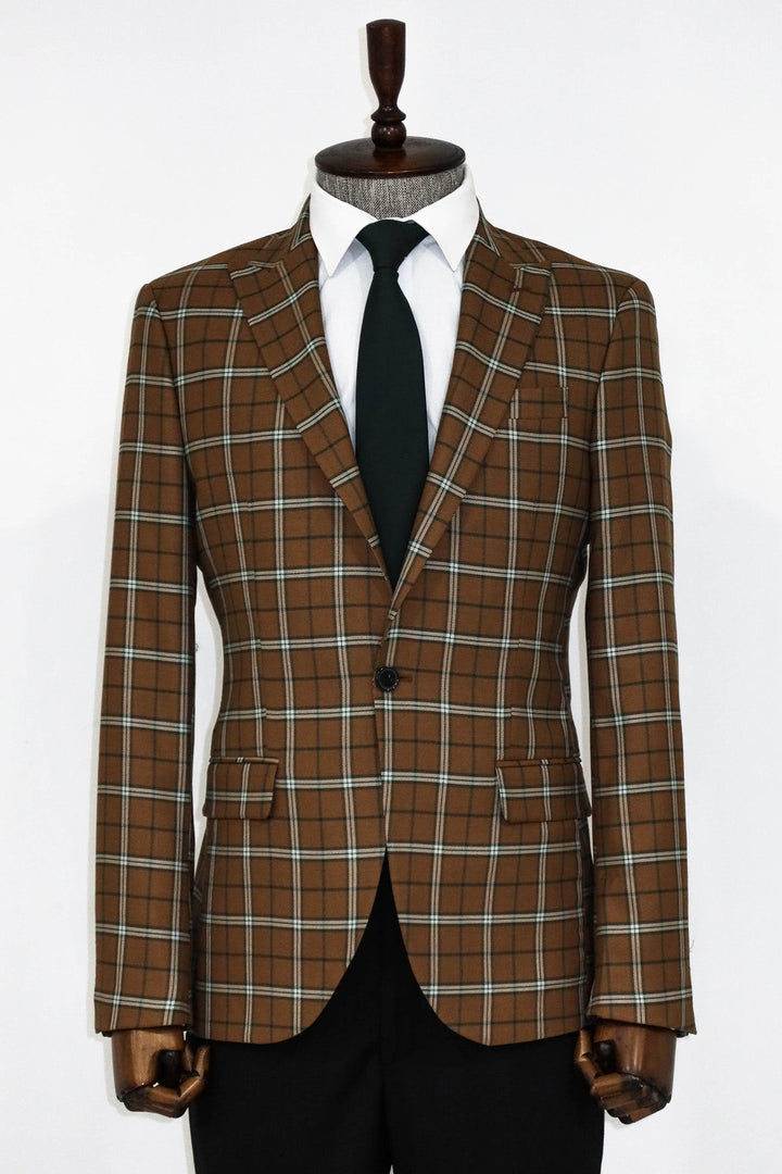 WSS Checked Brown Men Blazer and Trousers Combination - Mitrovicë