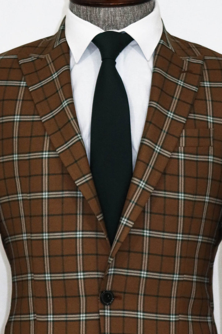 WSS Checked Brown Men Blazer and Trousers Combination - Mitrovicë