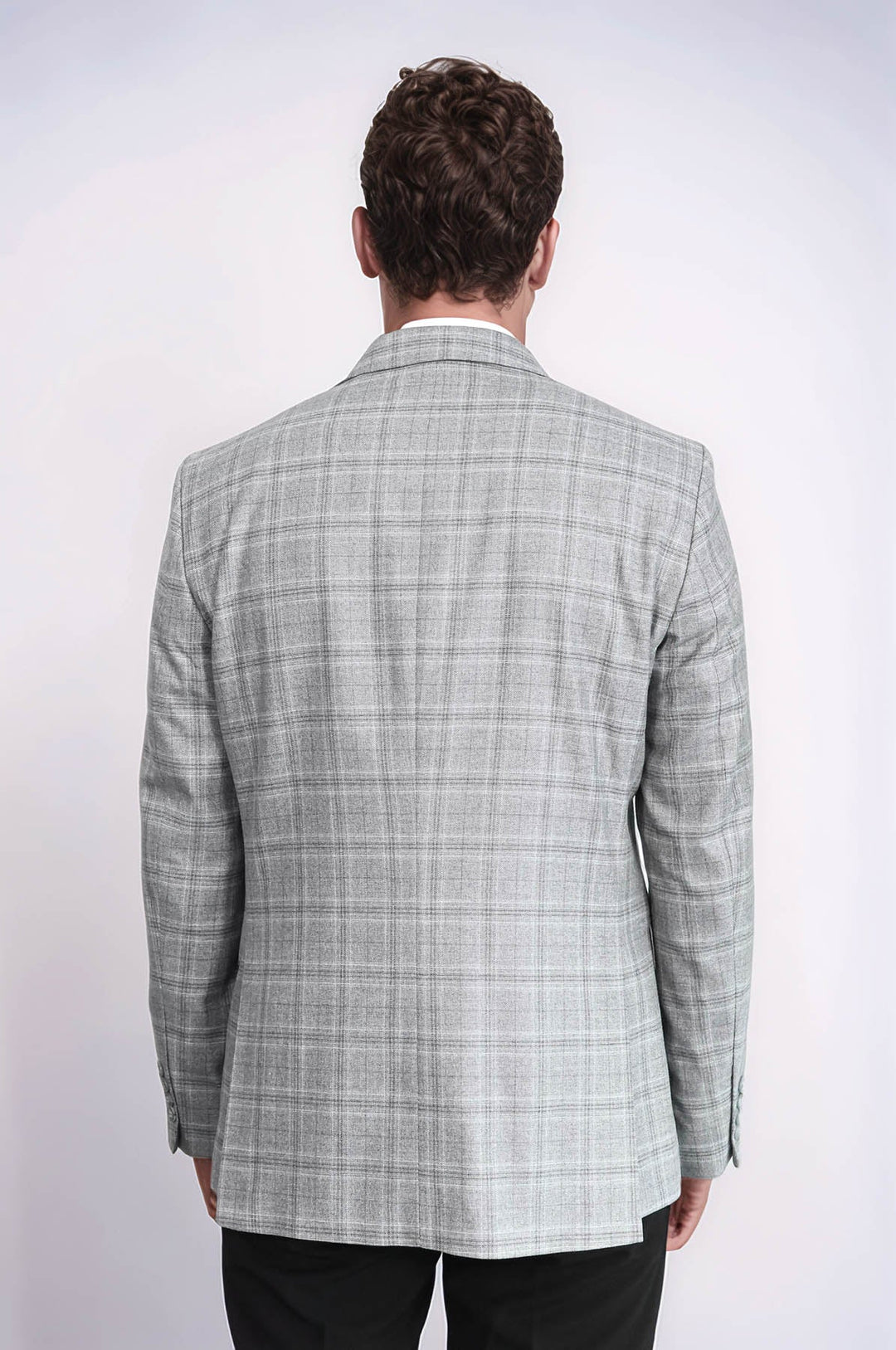 WSS Slim Fit Peak Lapel Checked Grey Men Blazer  - Smila