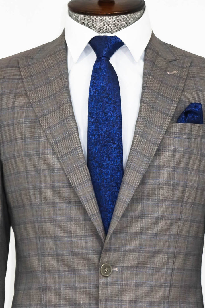 WSS Slim Fit Peak Lapel Checked Grey Men Blazer  - Singen