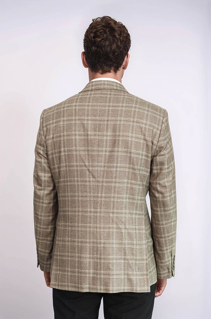 WSS Slim Fit Peak Lapel Checked Grey Men Blazer  - Terre Haute