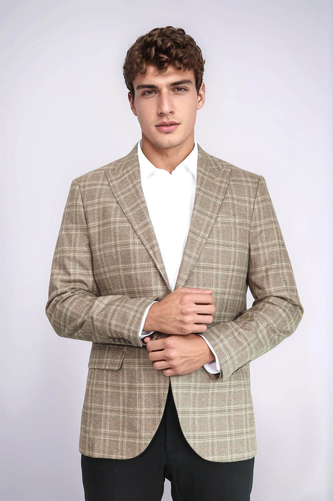 WSS Slim Fit Peak Lapel Checked Grey Men Blazer  - Terre Haute