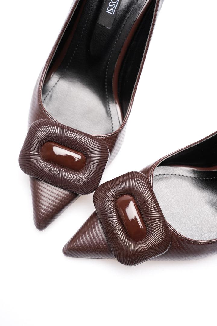 DSM Porin Coffee Patent Leather Detailed Stiletto Heeled Women's Shoe - Bloomington