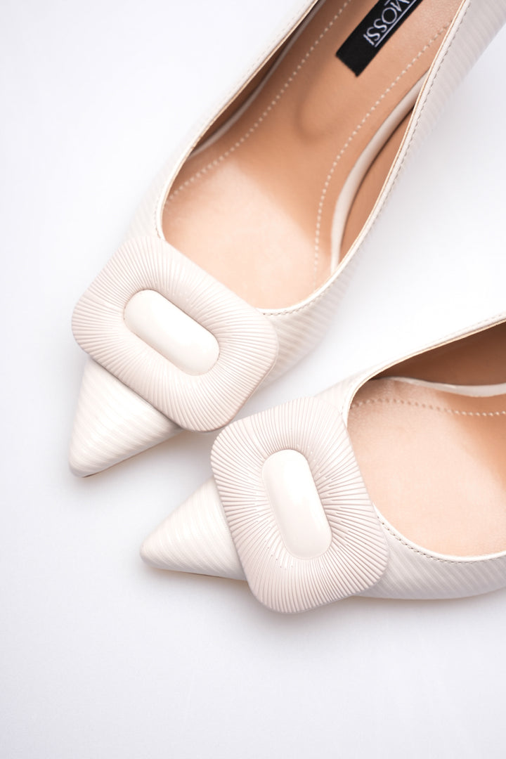DSM Porin Cream Clasp Detailed Line Rugan High Heel Stiletto Women's Shoe - Widnes