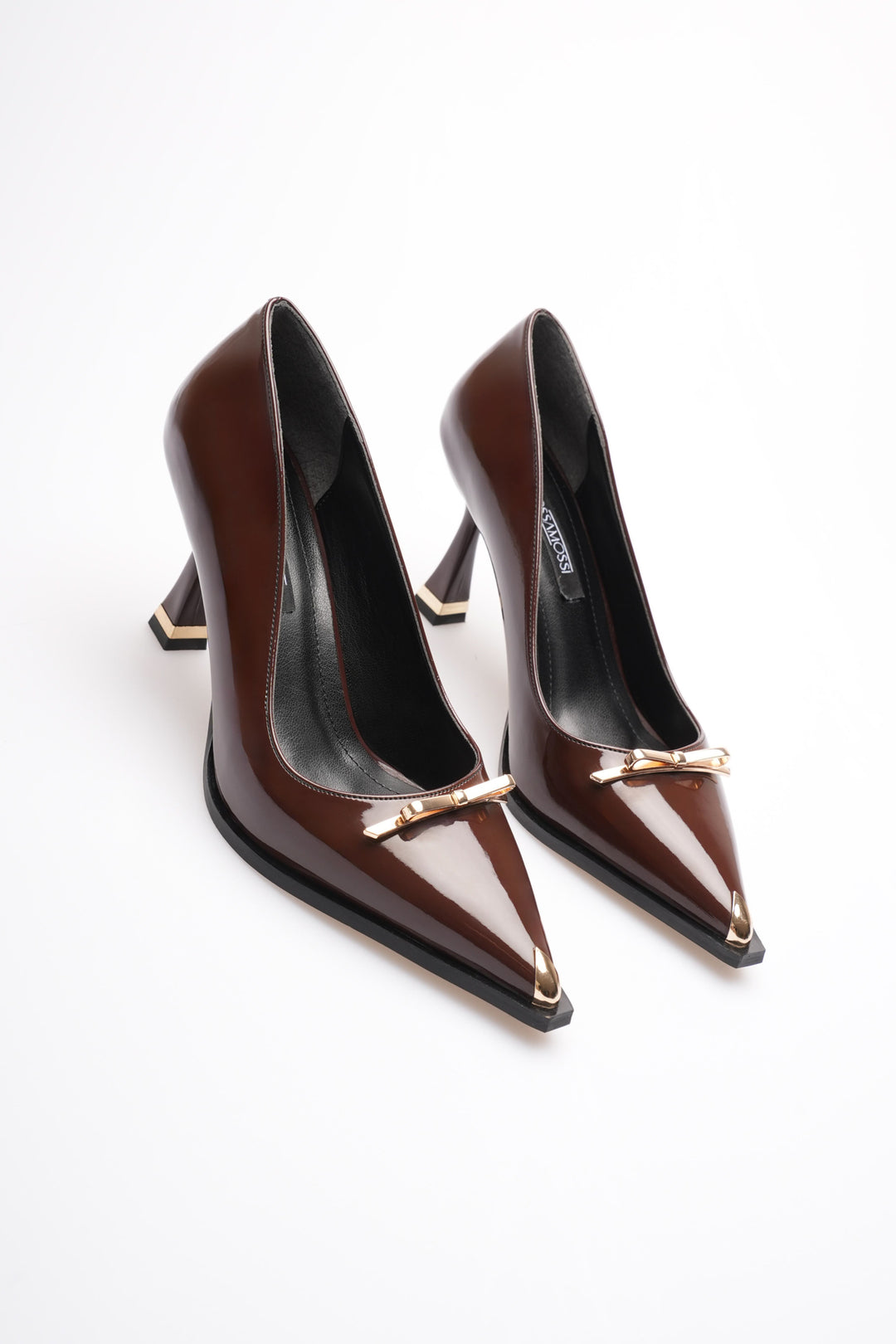 DSM Luana Coffee Rugan Gold Buckle Pointed Toe High Heel Stiletto Women's Shoe - Le Cannet